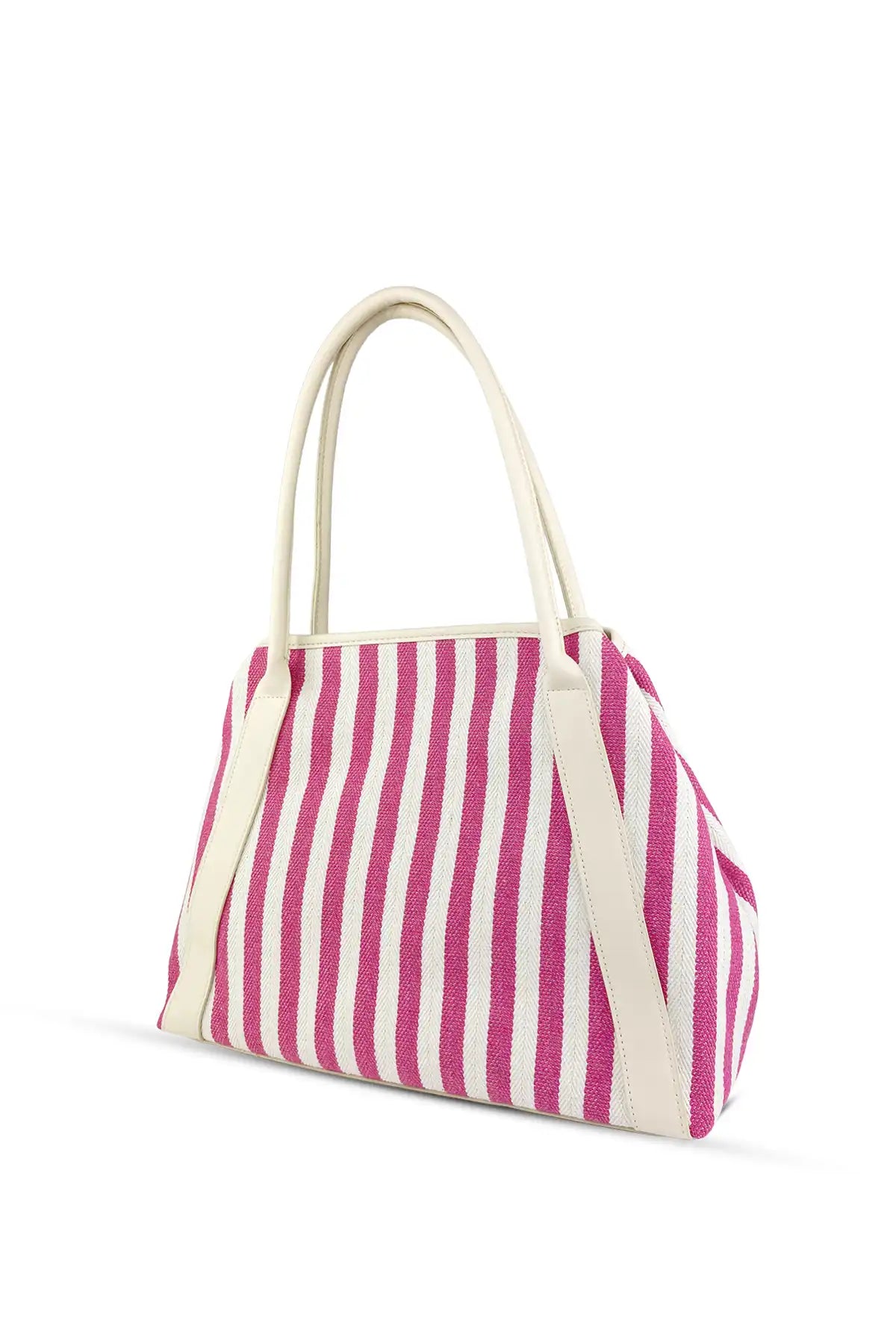 Riga Fuşya-Beyaz Çizgili Büyük Omuz Çantası