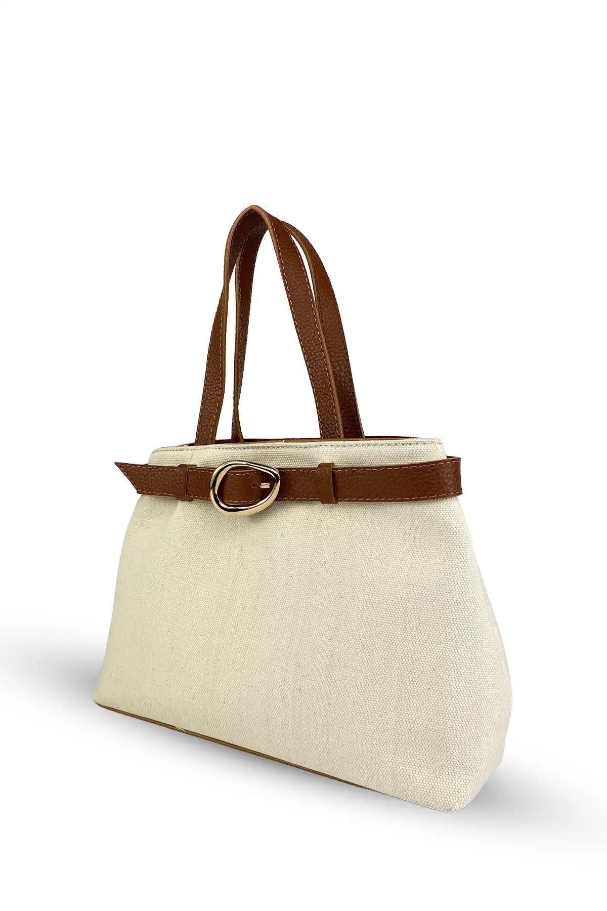 Lusso - Keten Kumaş - Deri Saplı Premium Çanta