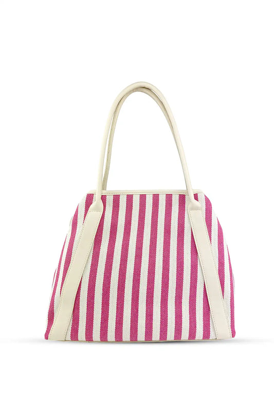 Riga Fuşya-Beyaz Çizgili Büyük Omuz Çantası