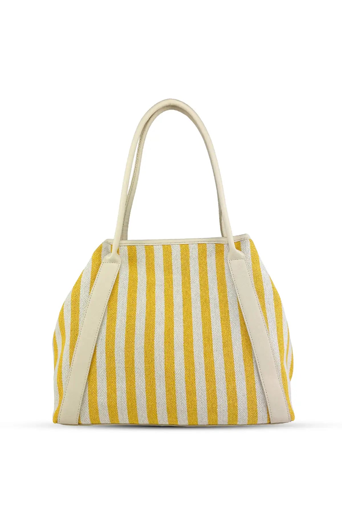 Riga Sarı-Beyaz Çizgili Büyük Omuz Çantası