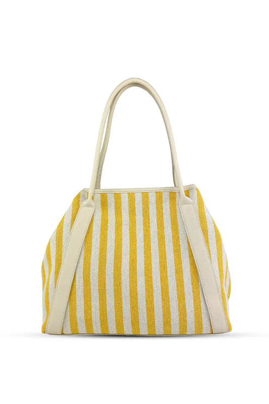 Riga Sarı-Beyaz Çizgili Büyük Omuz Çantası