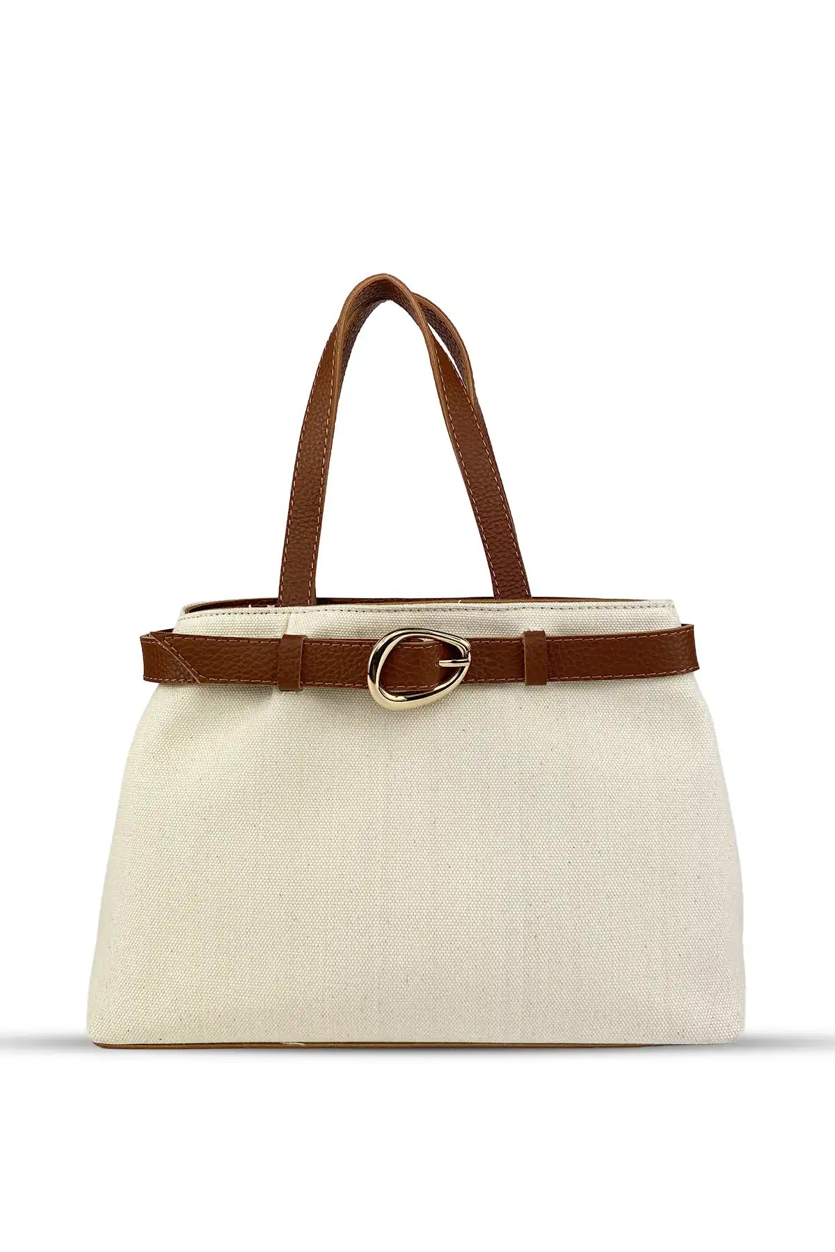 Lusso - Keten Kumaş - Deri Saplı Premium Çanta