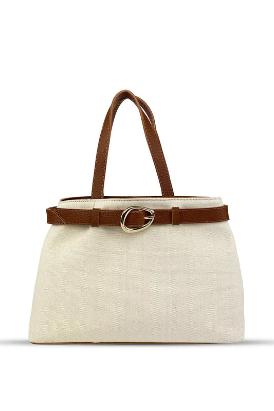 Lusso - Keten Kumaş - Deri Saplı Premium Çanta