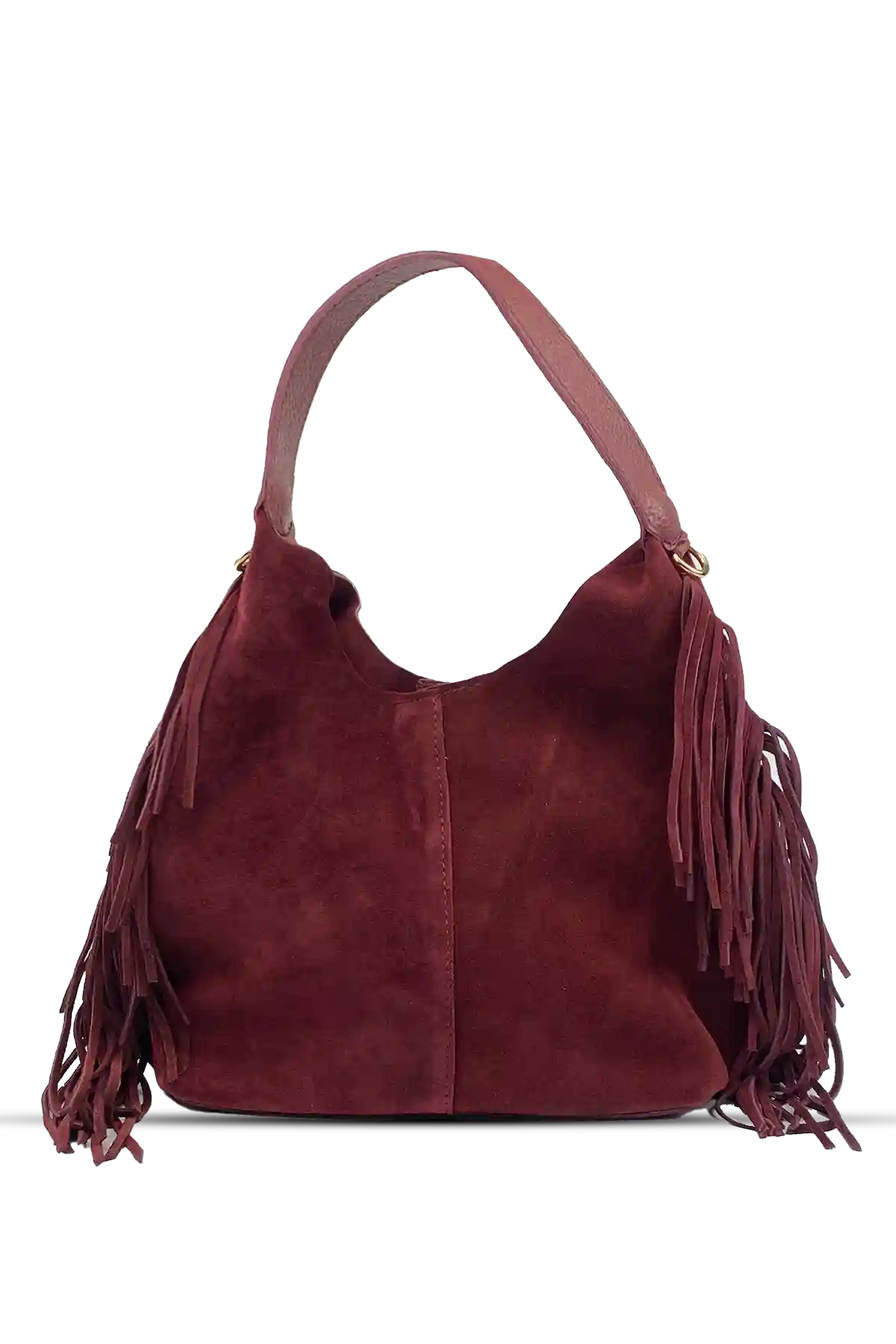 Terra Püsküllü Yavrulu Süet Çanta – Bordo