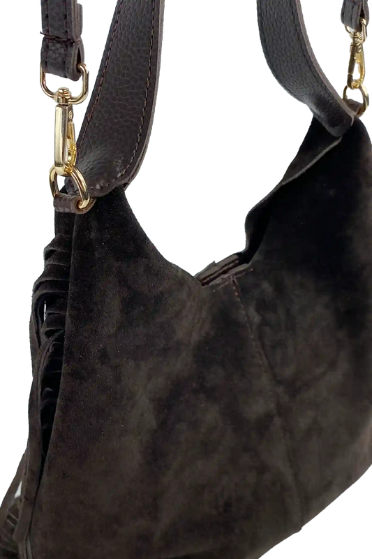 Terra Püsküllü Yavrulu Süet Çanta – Acı Kahve