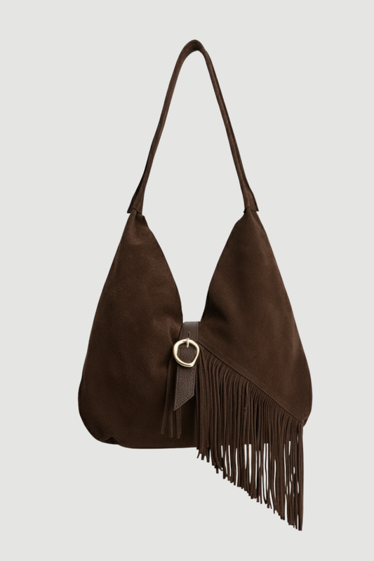 Aria Fringe | Yavrulu Püsküllü Süet Çanta