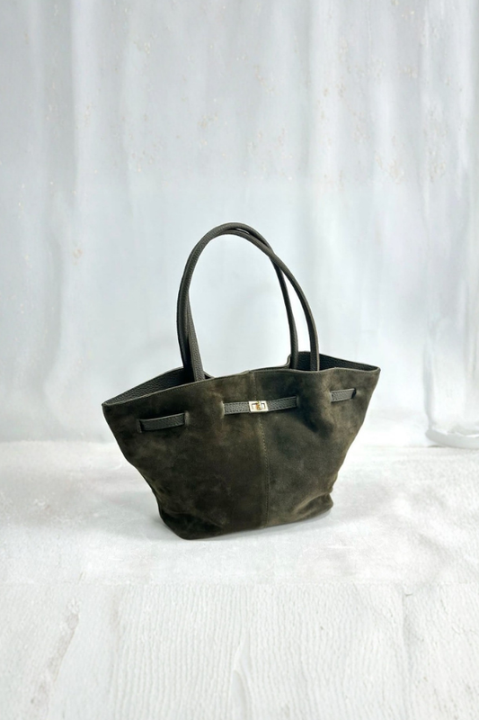 Vivienne | Hakiki Süet Deri Çanta | Zeytin Yeşili