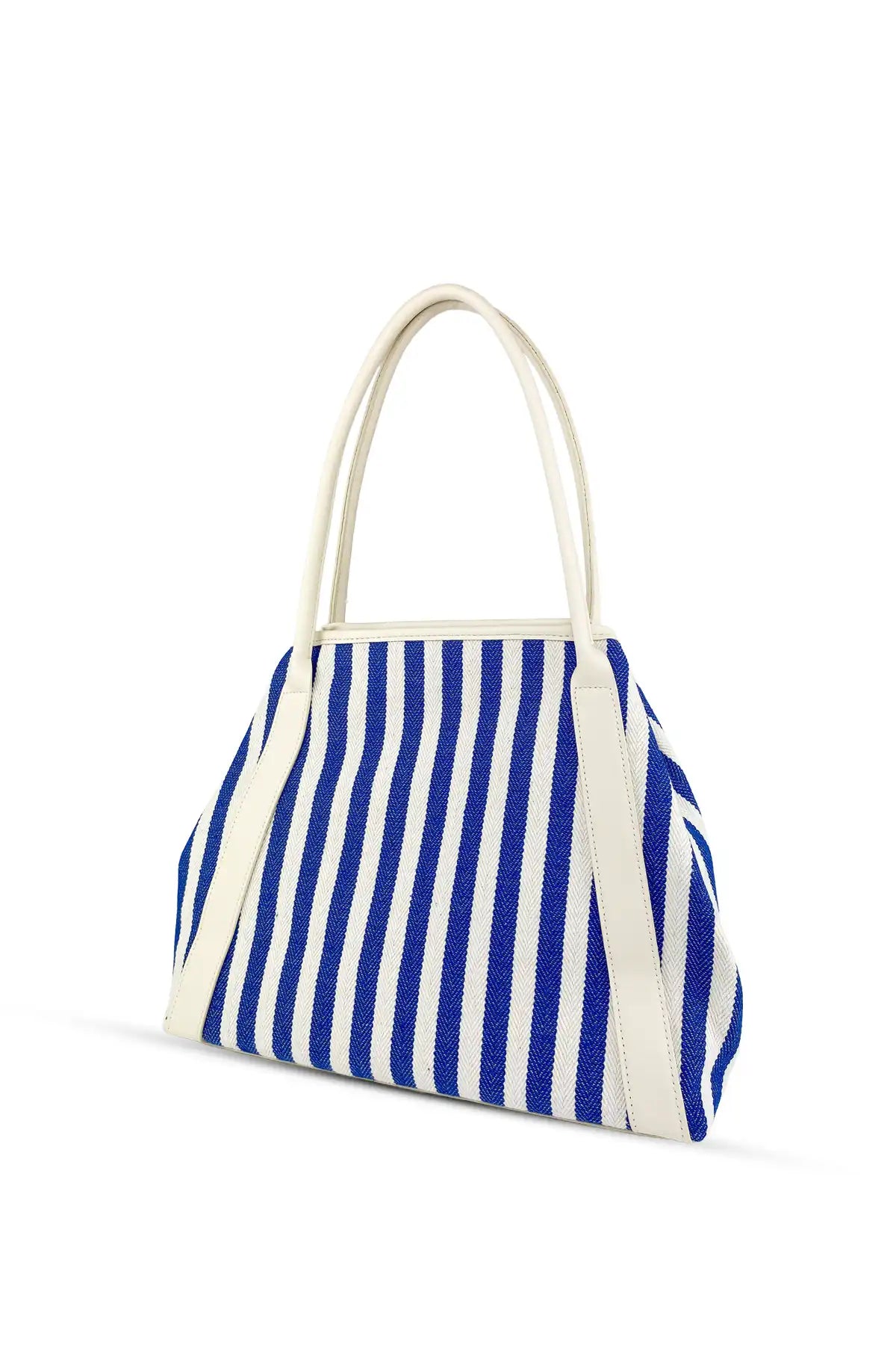 Riga Mavi-Beyaz Çizgili Büyük Omuz Çantası