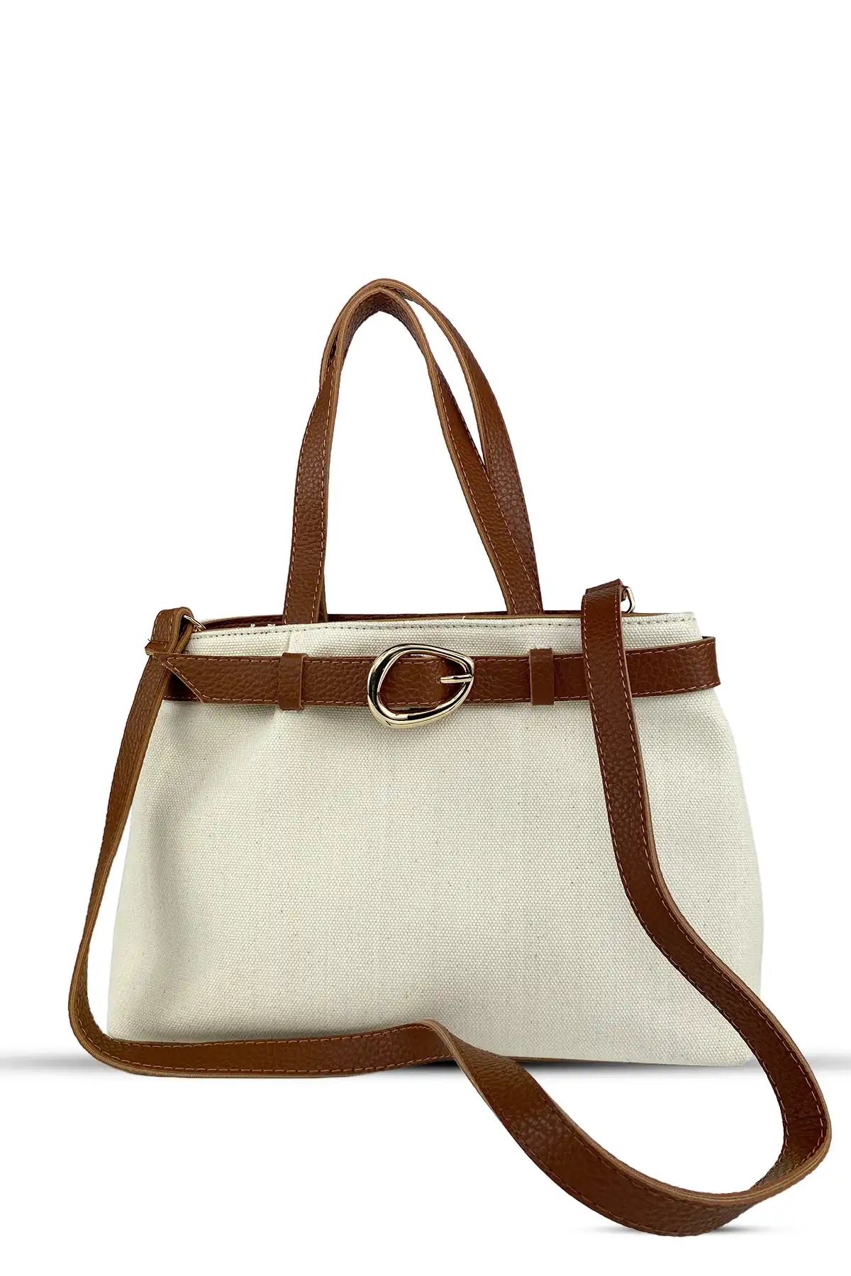 Lusso - Keten Kumaş - Deri Saplı Premium Çanta