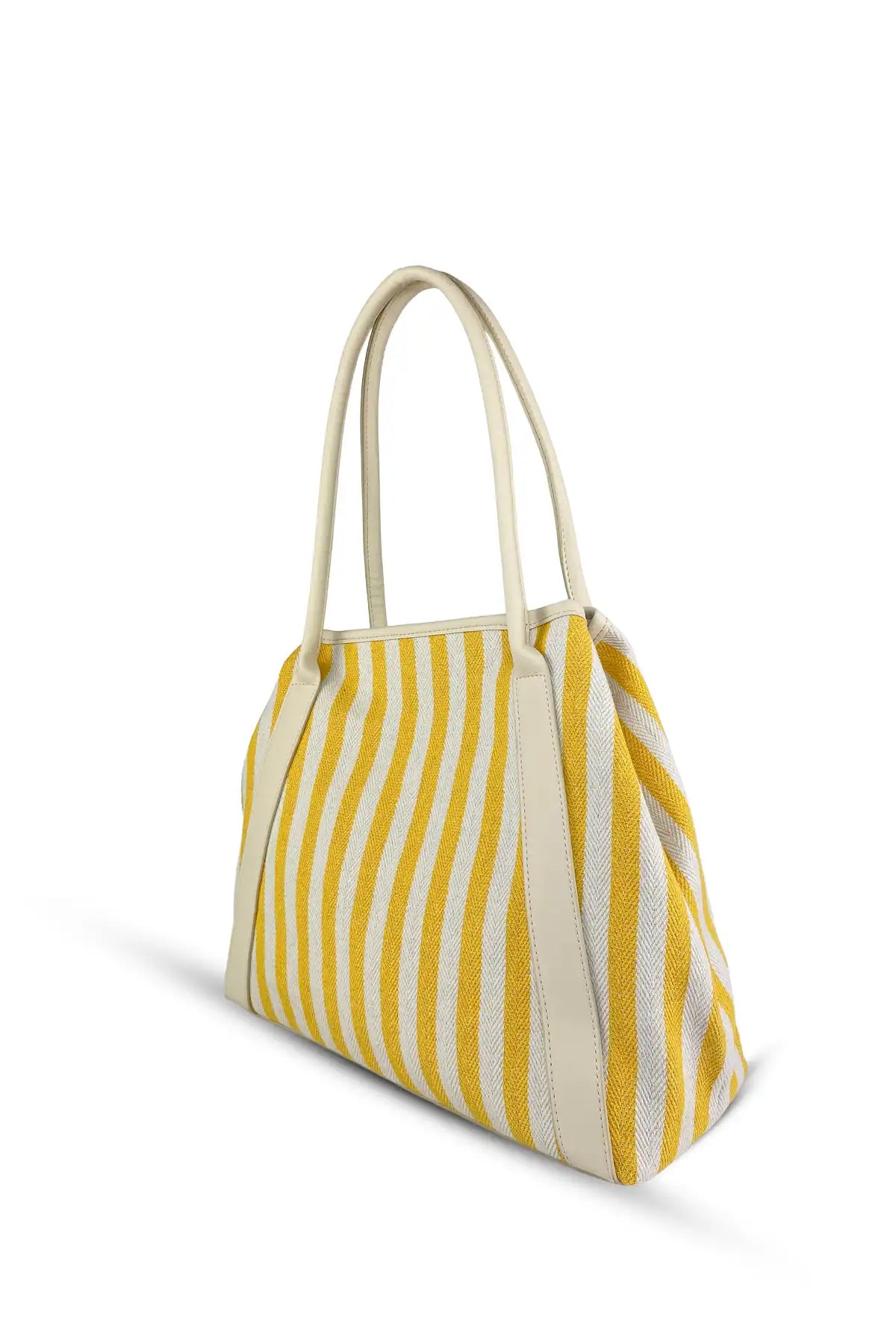 Riga Sarı-Beyaz Çizgili Büyük Omuz Çantası