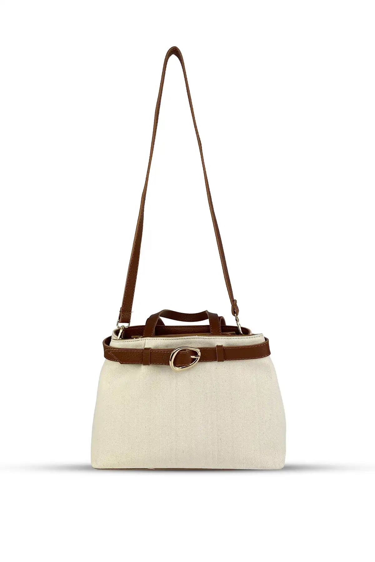 Lusso - Keten Kumaş - Deri Saplı Premium Çanta