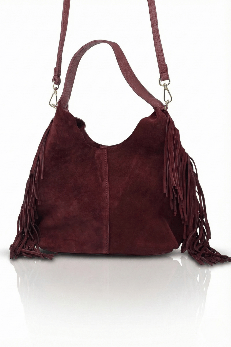 Terra Püsküllü Yavrulu Süet Çanta – Bordo