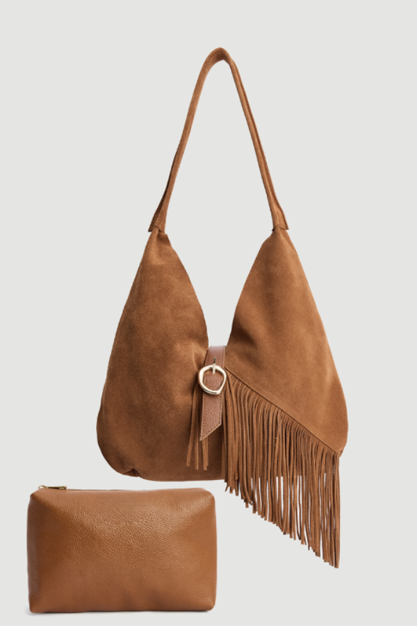 Aria Fringe | Yavrulu Püsküllü Süet Çanta