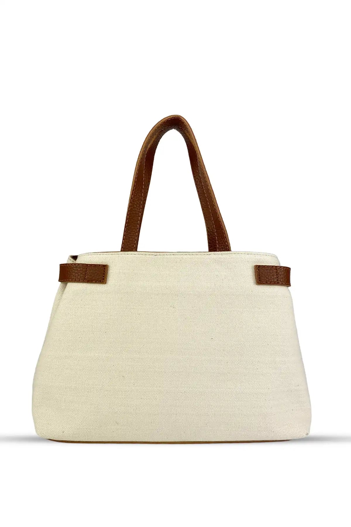 Lusso - Keten Kumaş - Deri Saplı Premium Çanta