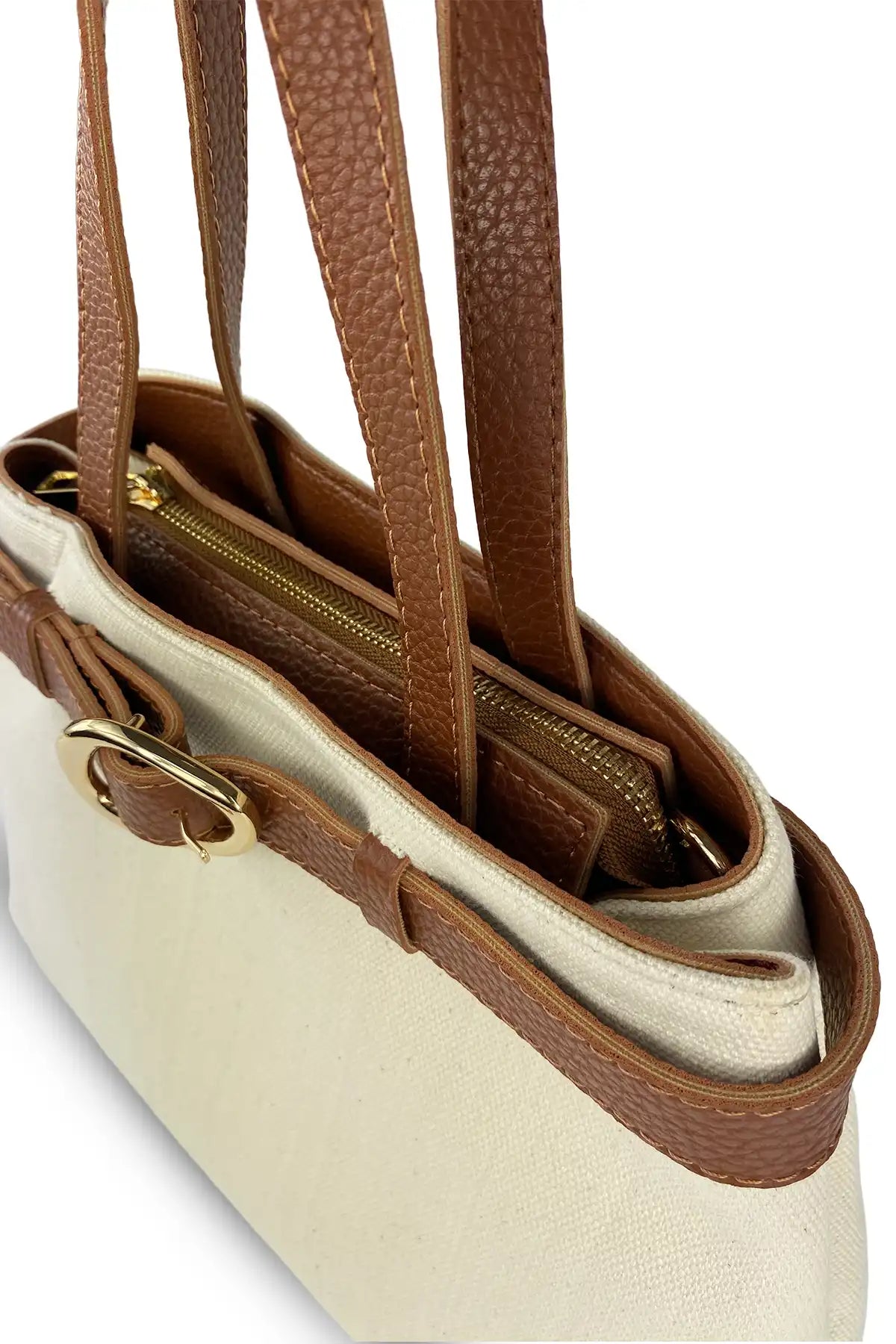 Lusso - Keten Kumaş - Deri Saplı Premium Çanta