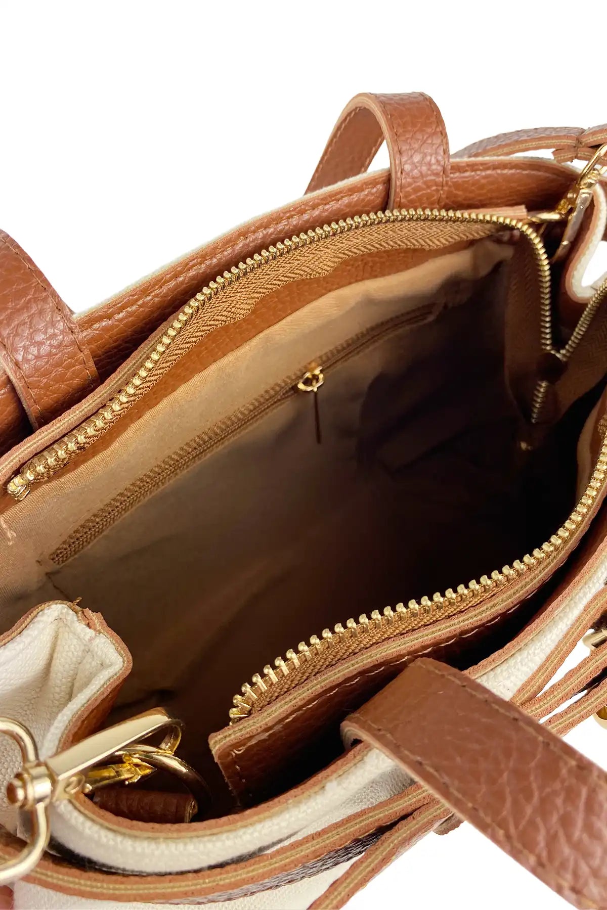 Lusso - Keten Kumaş - Deri Saplı Premium Çanta