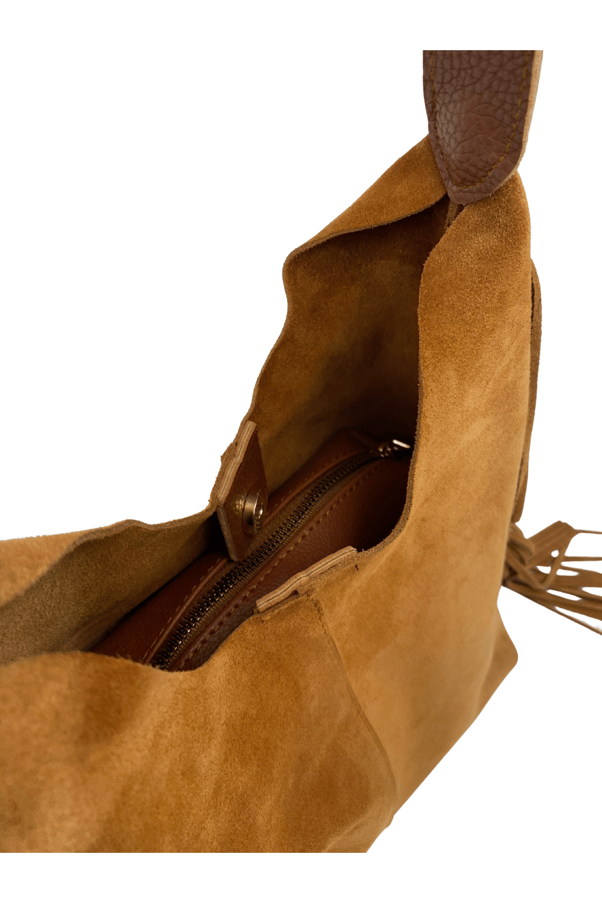 Terra Püsküllü Yavrulu Süet Çanta – Taba