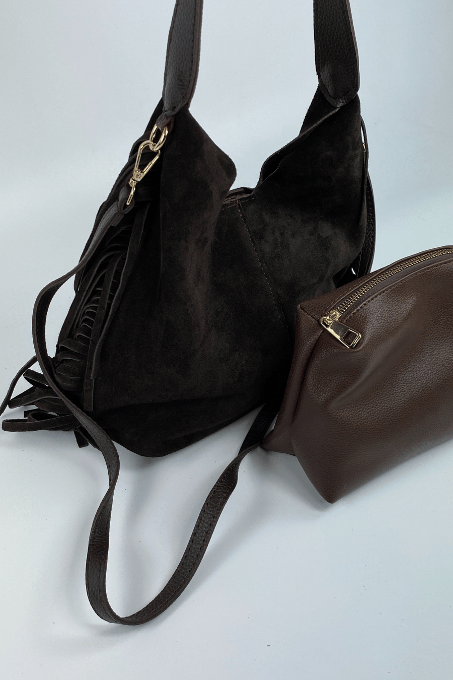 Terra Püsküllü Yavrulu Süet Çanta – Acı Kahve