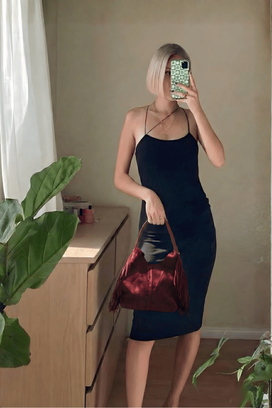 Terra Püsküllü Yavrulu Süet Çanta – Bordo