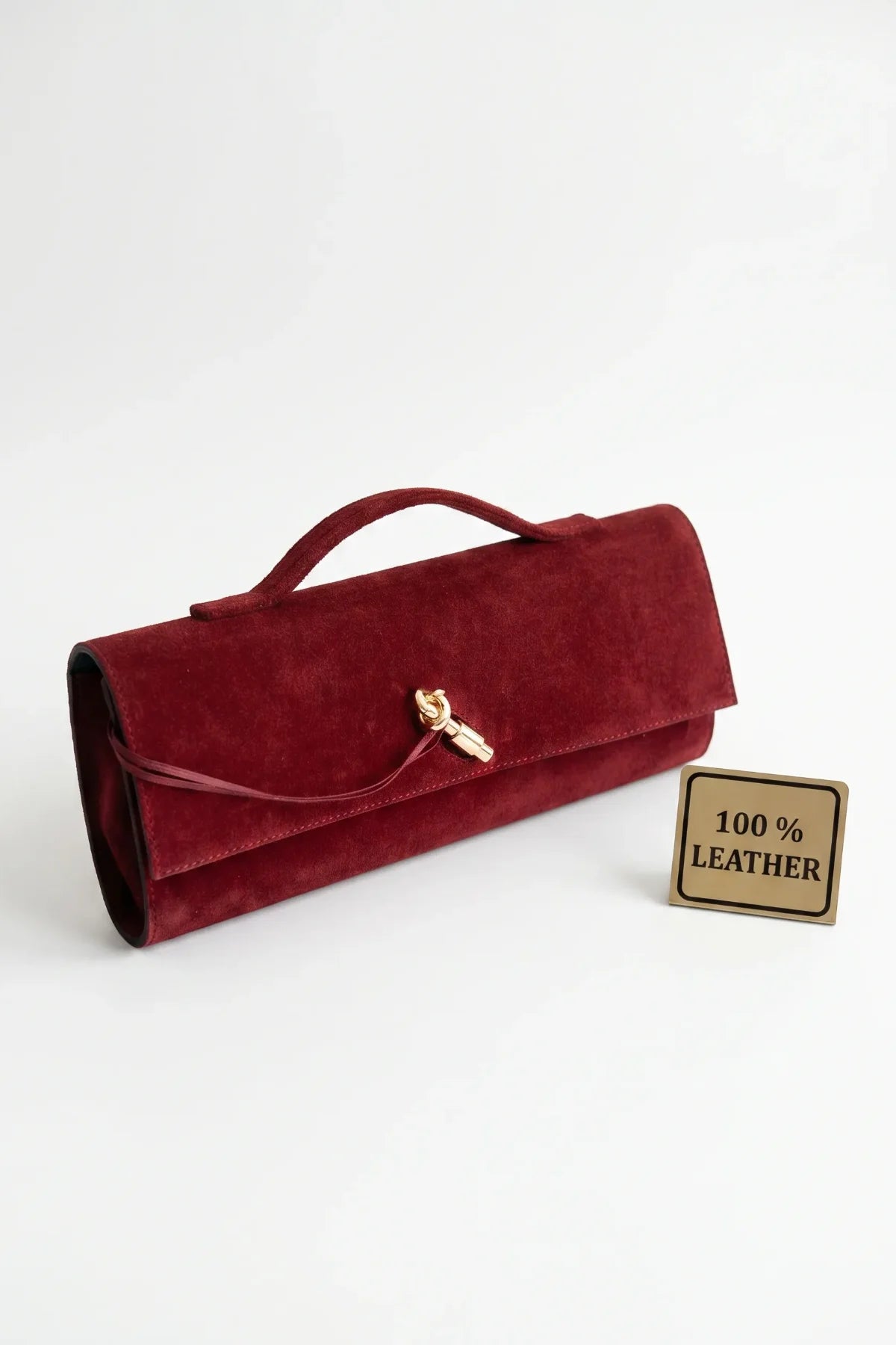 Clarté | Hakiki Süet Deri Çanta | Zincir Askılı Clutch | Bordo