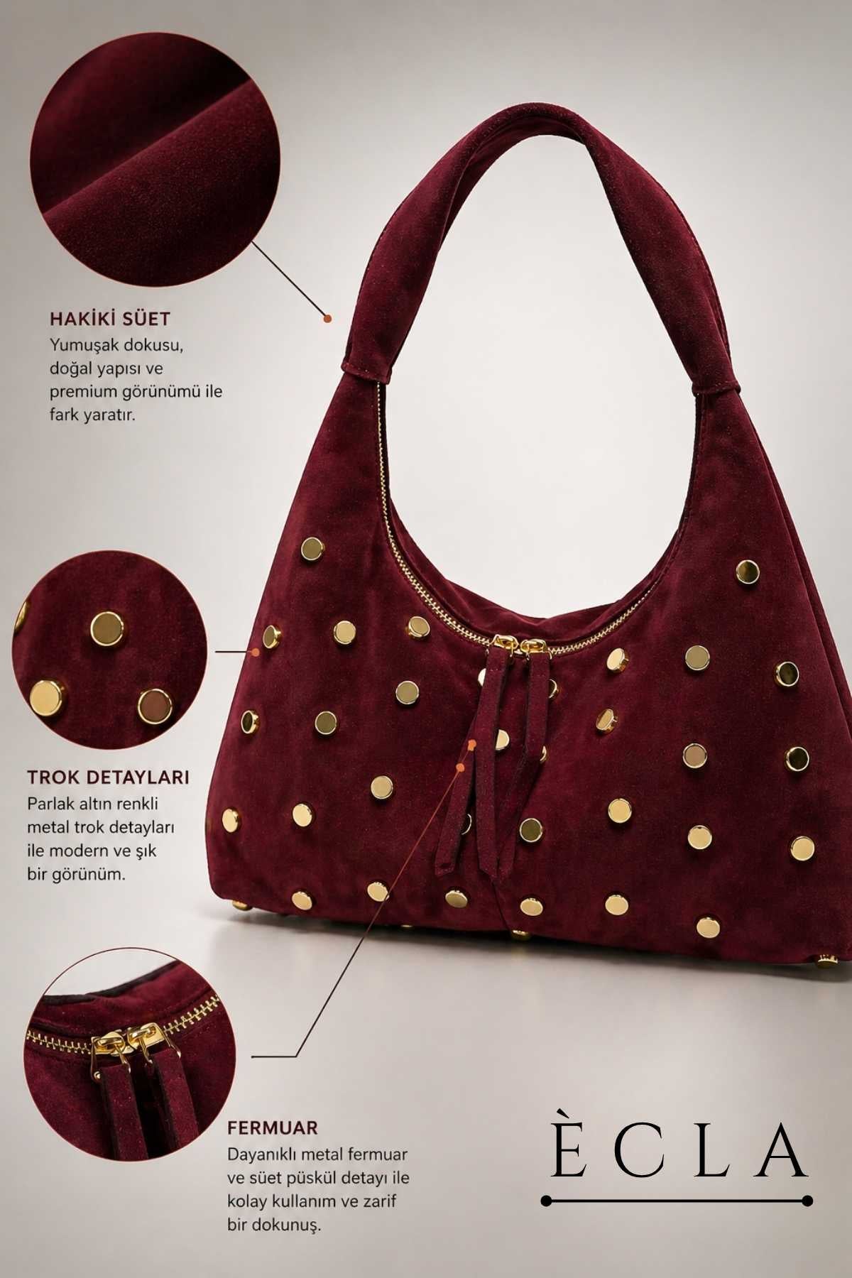 Vest | Hakiki Süet Deri Çanta | Trok Detaylı | Bordo