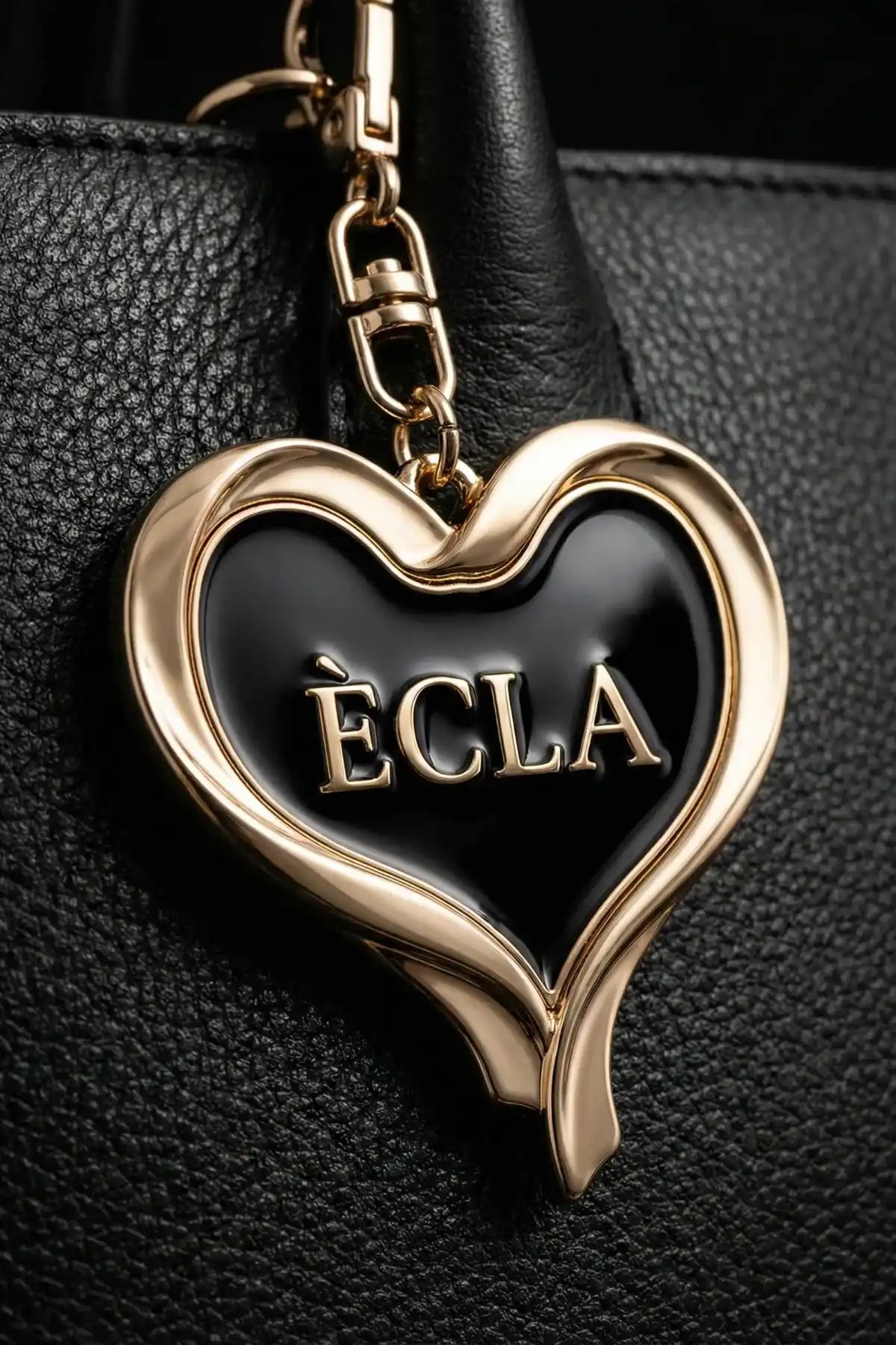 Siyah Kalp Formlu Siyah Mine Detaylı Çanta Charm'ı | ÈCLA
