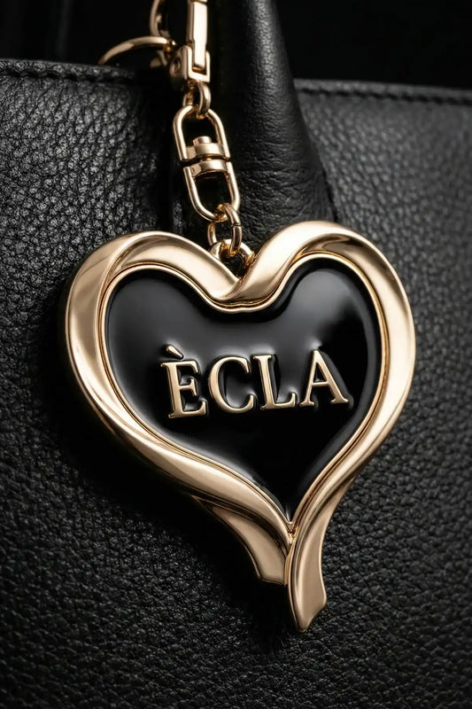 Siyah Kalp Formlu Siyah Mine Detaylı Çanta Charm'ı | ÈCLA