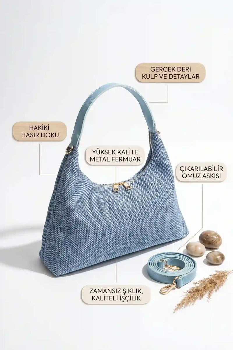Soleil | Premium Hasır Kadın Çantası | Kahve
