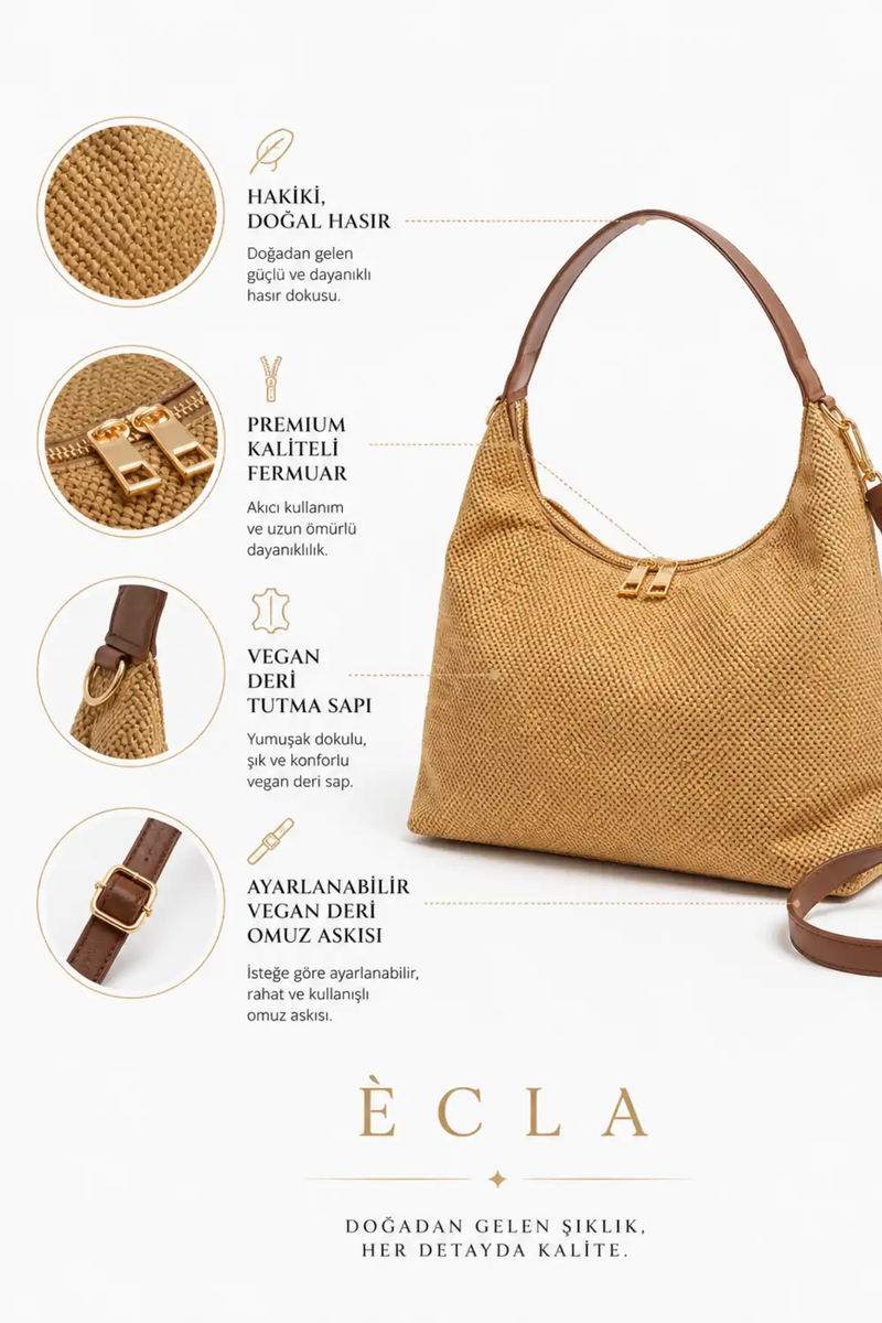Soleil | Premium Hasır Kadın Çantası | Mavi