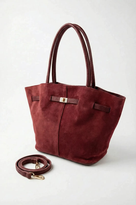 Vivienne | Hakiki Süet Deri Çanta | Bordo