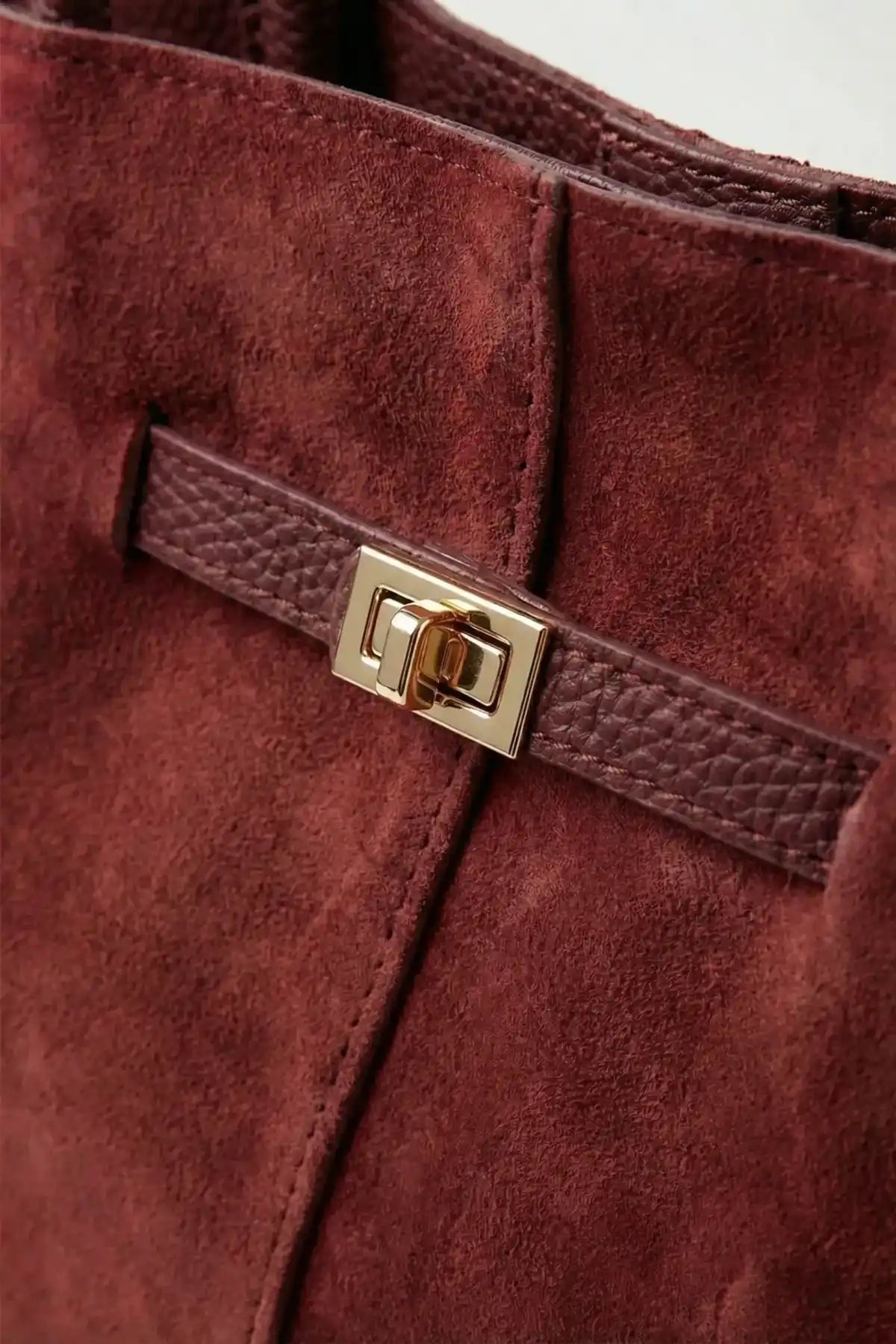 Vivienne | Hakiki Süet Deri Çanta | Bordo
