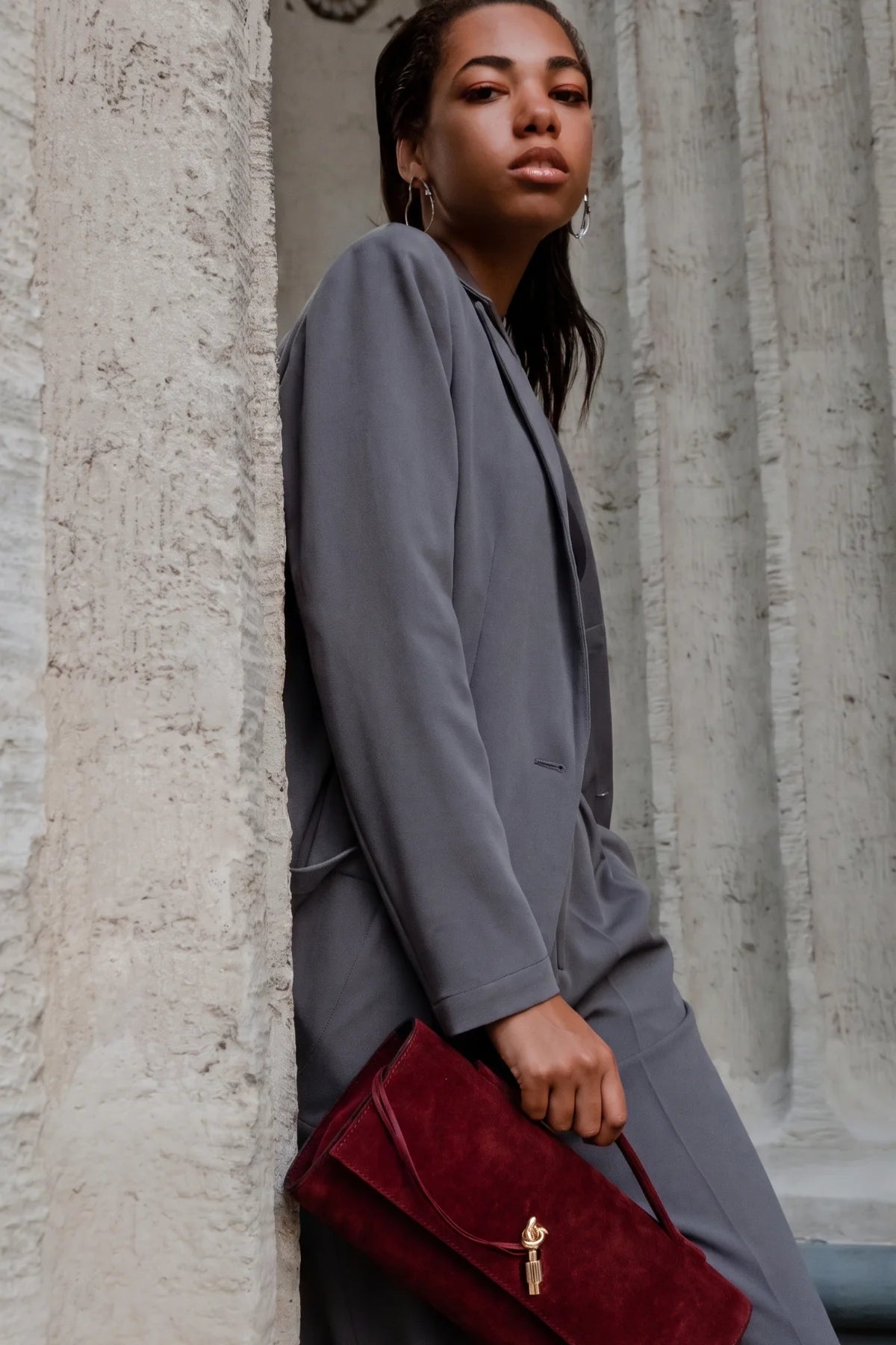 Clarté | Hakiki Süet Deri Çanta | Zincir Askılı Clutch | Bordo