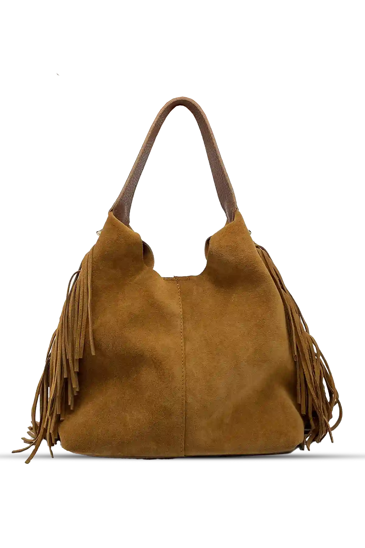 Terra Püsküllü Yavrulu Süet Çanta – Taba