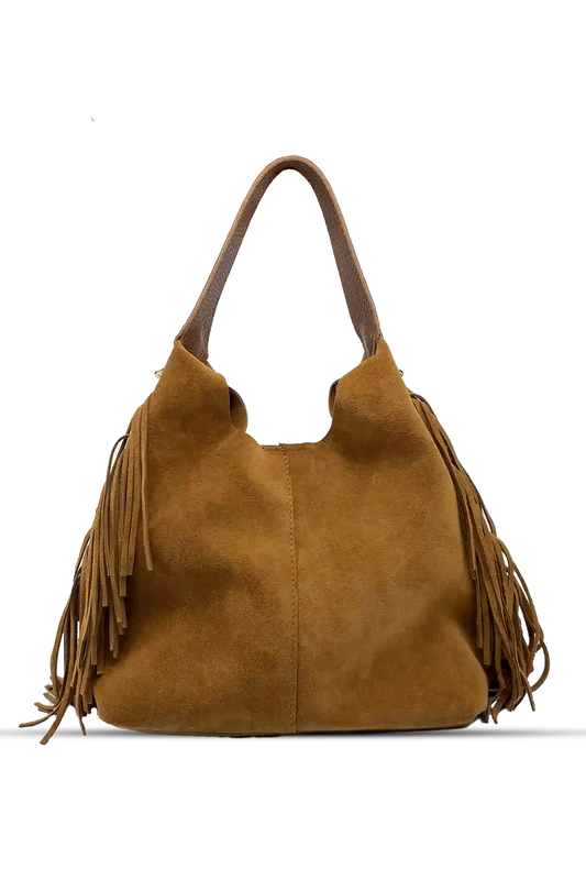 Terra Püsküllü Yavrulu Süet Çanta – Taba