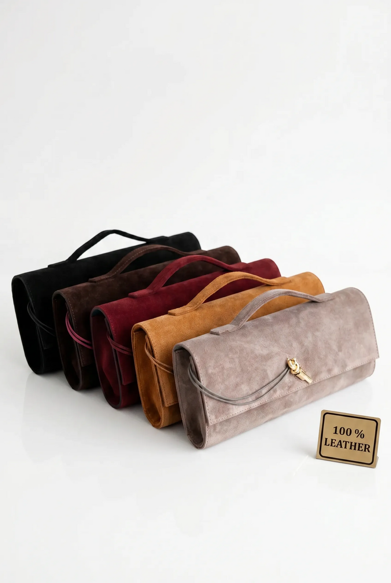 Clarté | Hakiki Süet Deri Çanta | Zincir Askılı Clutch | Bordo