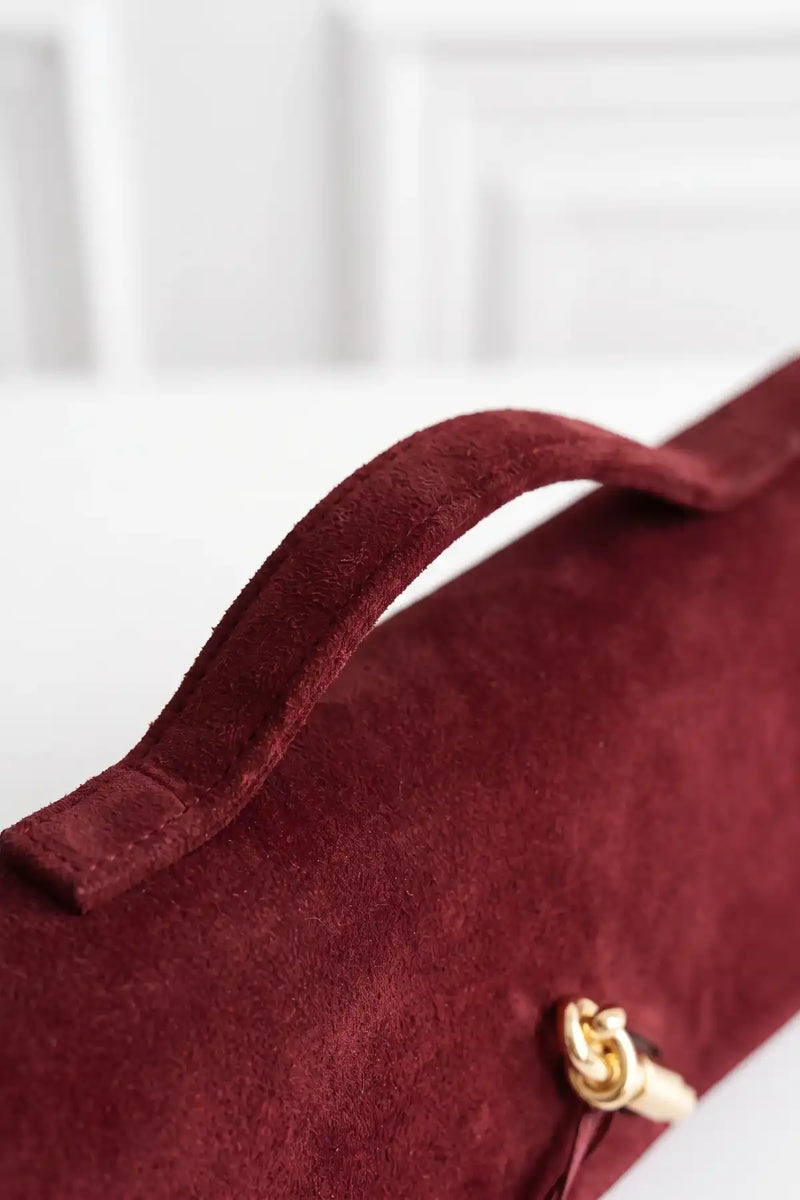 Clarté | Hakiki Süet Deri Çanta | Zincir Askılı Clutch | Bordo