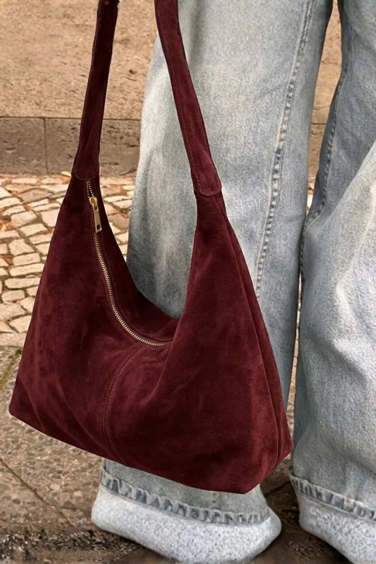 Madlen Bordo Süet Çanta